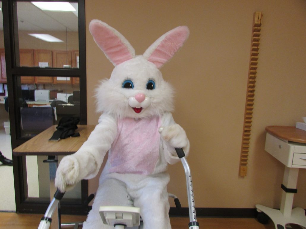 Easter Bunny working out in our Therapy room