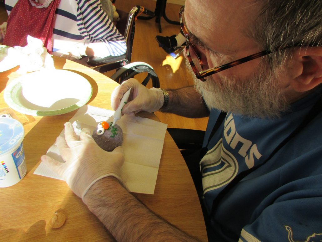 Resident Pat R. working on an Easter Bunny Craft